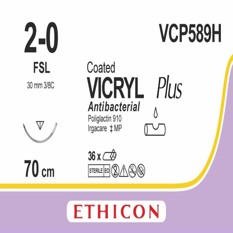 VICRYL PLUS непофарбований 70см M3 USP2/0 одна голка FSL, тип зворотньо-ріжуча Reverse Cutting, 30мм, 3/8 кола